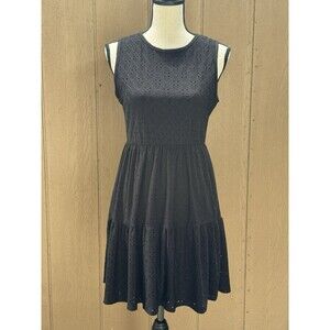 Maddy & Nell Black Eyelet Tiered Sleeveless Flare Dress Junior's Medium.